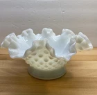Vintage Fenton Milk Glass Hobnail  Ruffled Epergne 3 Horn Trumpet Vase BASE ONLY