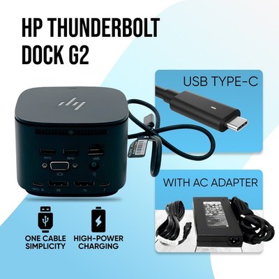 HP HSN-IX01 USB-C Thunderbolt G2 Docking Station 2UK37UT#ABA with AC Adapter