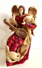 Pierre Deux Angel w/Mandolin Pedestal French Provincial Fabric Nativity 16" Tall