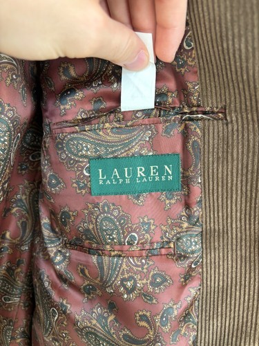 Blazer cappotto sportivo Lauren Ralph Lauren marrone velluto a coste 100% cotone nuovo con etichette taglia 44R - Foto 8 di 9