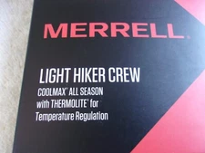 NWT Merrell Light Hiker Crew socks, men's L/XL (12.5-15), gray, coolmax blend