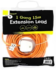 Outdoor Garden Extension Lead Single Socket Heavy Duty Orange Cable 1G 15M 240V