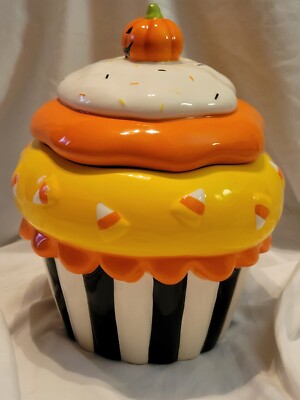 Vintage Halloween Cupcake Ceramic Cookie Jar Retired Kohls RARE LN