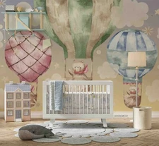 3D Hot Air Balloon Bear Wallpaper Wall Mural Removable Self-adhesive Sticker299
