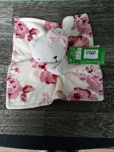 Manta de seguridad White Cat Lovey Gerber Baby felpa rosas rosas con etiquetas 12"X12" Foto 2 de 4