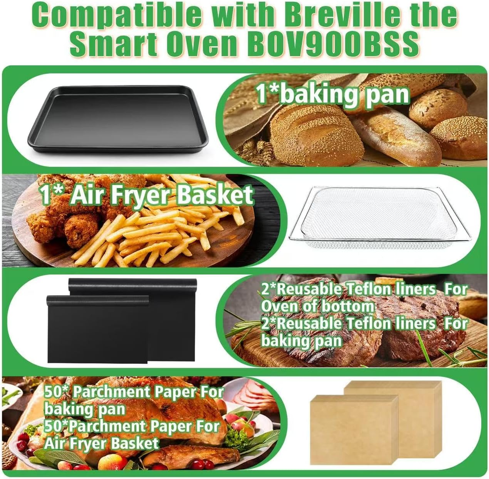 Air Fryer Accessories for Breville Smart Oven Air Fryer Pro - Complete Baking Set with Non-Stick Pan, Rack, and Cooking Tools for Easy Meals