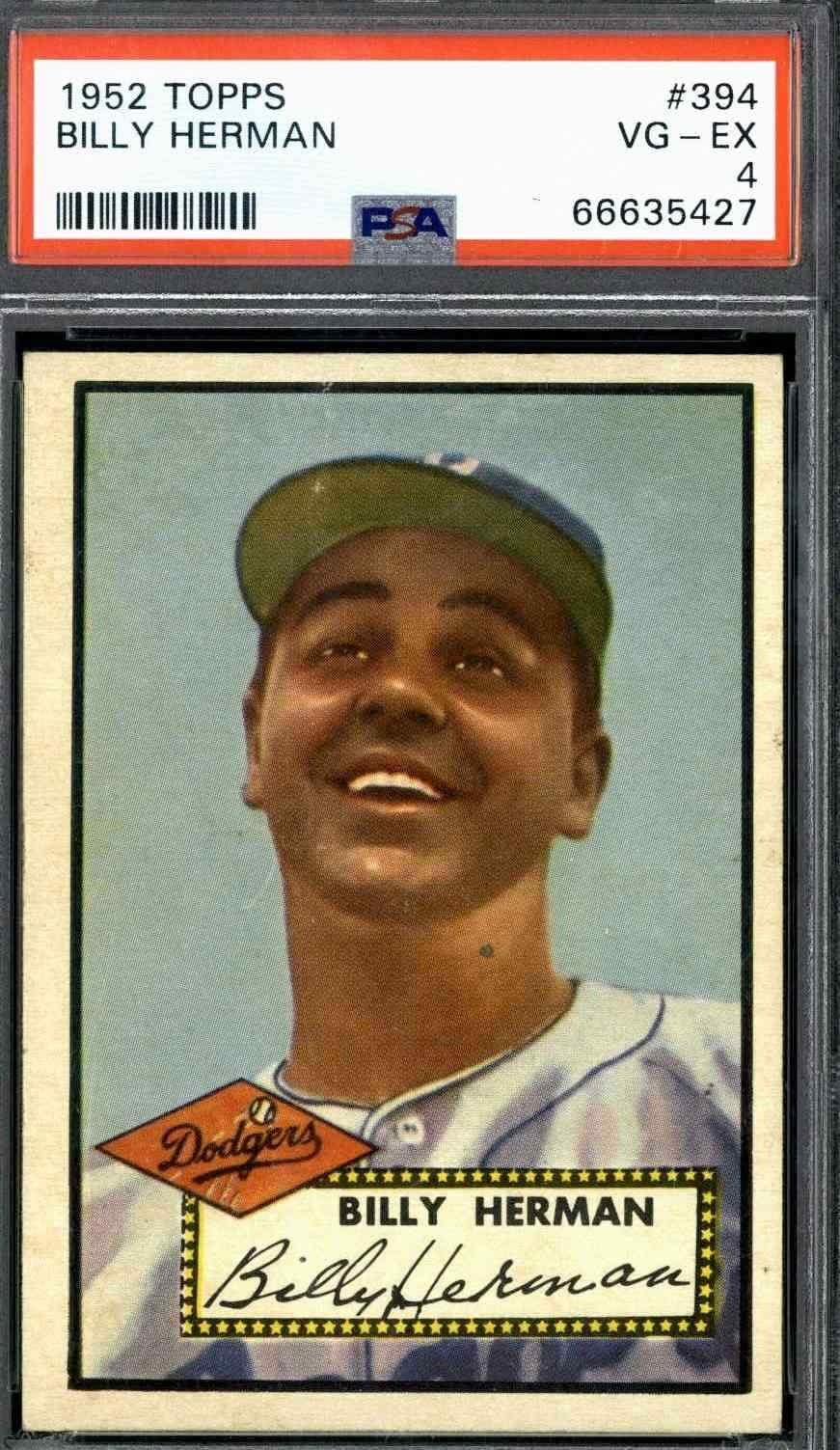 1952 Topps #394 Billy Herman - PSA 4 (Very High End)