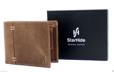 New StarHide RFID Mens Rustic Oiled Brown Distressed Hunter Leather Wallet Purse