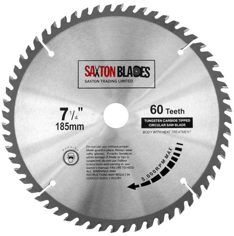 Saxton TCT Circular Wood Saw Blade 185mm x 60T x 20mm Bore (16mm ring)