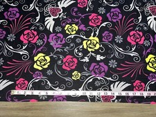 NEW Fabric Knit Cotton Black W/Purple/Pink/Lime Fun/Trendy/Clothing/Leggings BTY