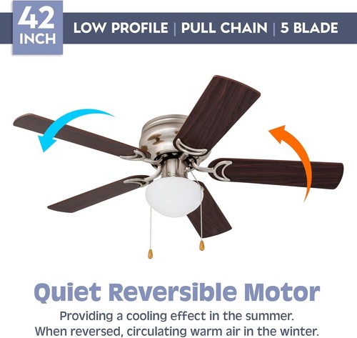 Stylish 42-Inch Flush Mount Ceiling Fan with Light, Ideal for Small Rooms - Picture 6 of 13