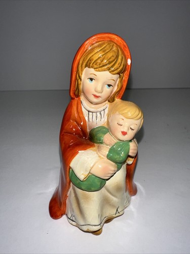 Enesco Mary and Baby Jesus Figurine Vintage Mother Child Hand Painted Label