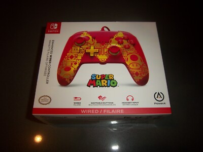 NINTENDO SWITCH POWERA SUPER MARIO RED/GOLD WIRED CONTROLLER - NIB