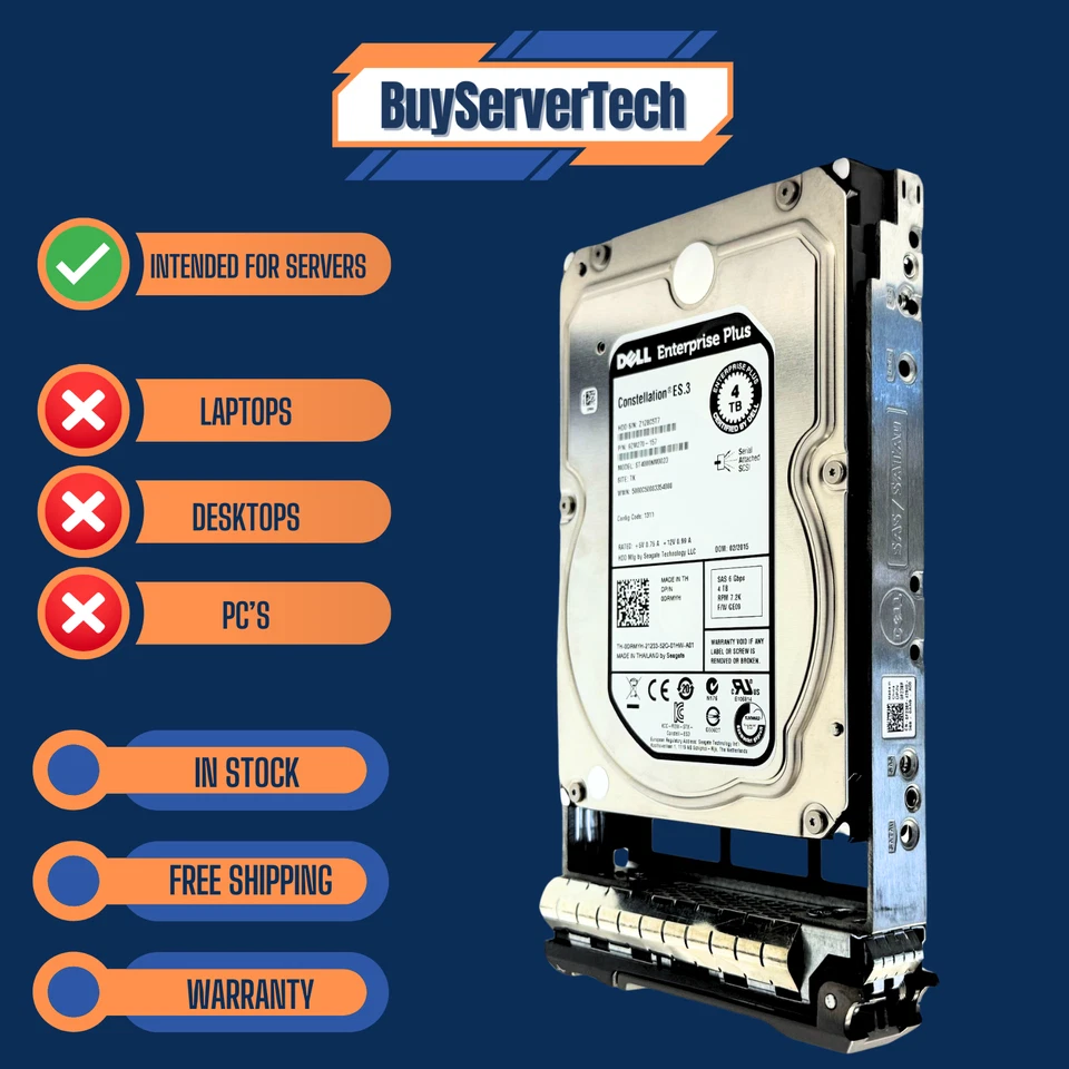 Dell 4TB 7.2K 3.5" SAS 6Gb/s HDD ST4000NM0023 Enterprise Plus 0DRMYH DRMYH - Image 4 of 4