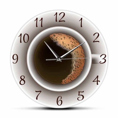 1X(Cup of Coffee with Foam Decorative Silent Wall Clock Kitchen Decor5979 - Picture 1 of 10