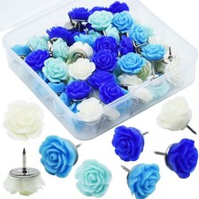 60Pcs Decorative Pushpins, Blue Rose Flower Push Pin with Gradient Color, Cor...