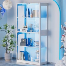Vitrina con Puertas de Cristal, Vitrina Curiositaria de 4 Niveles con 12 Luces de Color