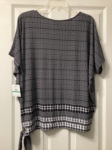 Rafaella Women’s Large Black & White Short Sleeve Blouse NWT $58 Side Tie - Picture 7 of 7