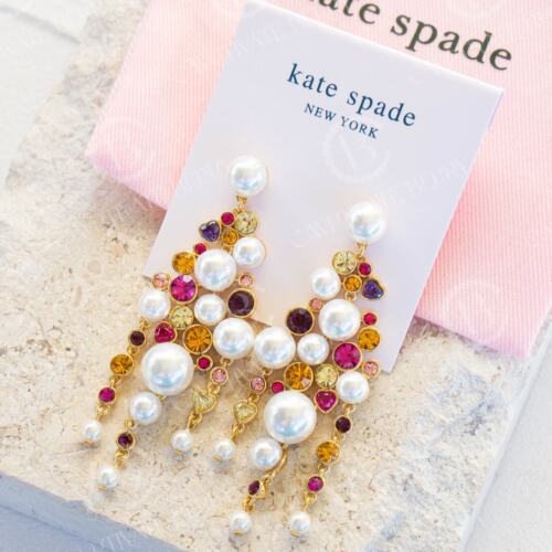 Kate Spade Pearl Cavia Crystal Chandelier Statement Earrings NWT