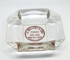 Vintage 8" Glass Advertising Ashtray Bryan, Texas TX Williams Insurance & Loans