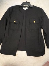 St John Knit Size 12 Zip Up Sweater Jacket Black Animal Print Texture