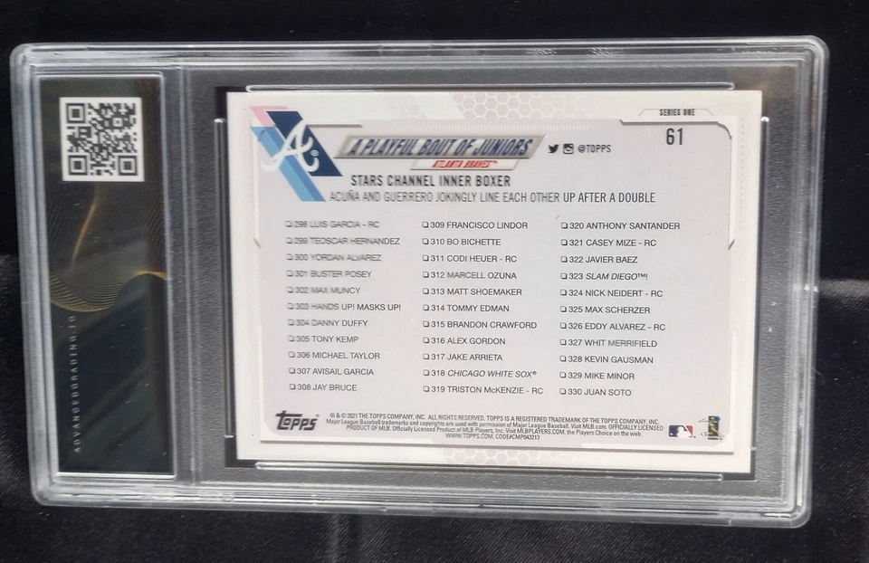 Ronald Acuna & Vladimir Guerrero, 2021 Topps #61, A Playful Bout, Grade: 10 Gem. - Image 2 of 2