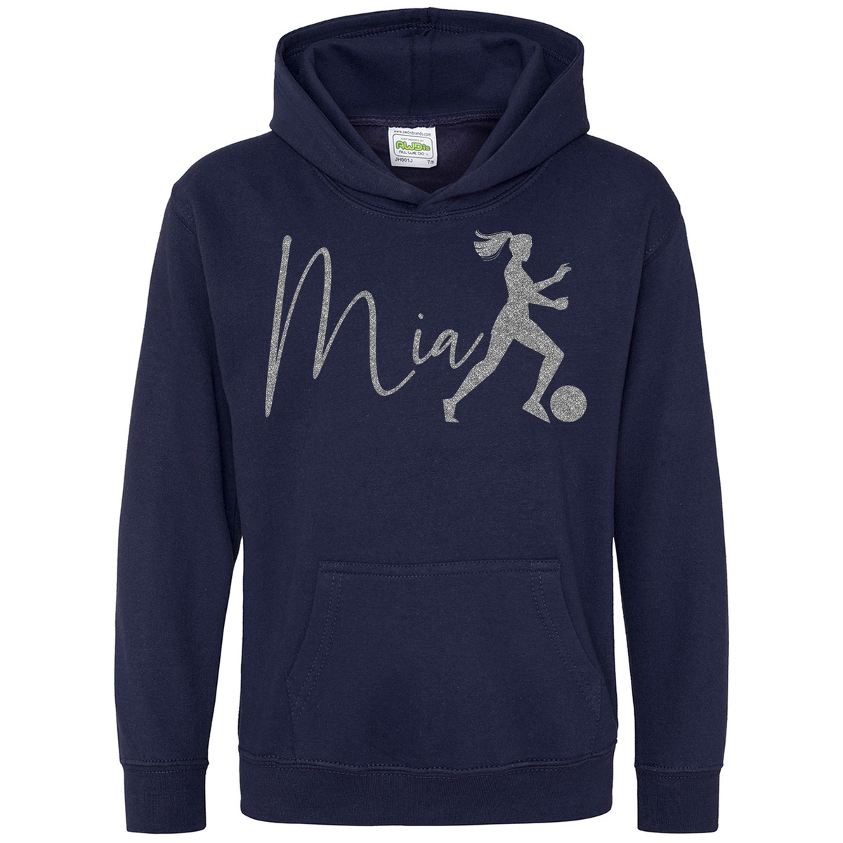 Silver Glitter Girls Football Hoodie Personalised School Footy