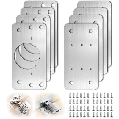 Versatile Cabinet Hinge Repair Plates - 8-Piece Set for Multiple Furniture Types