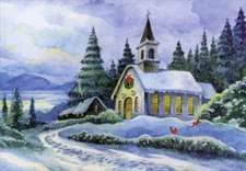 Snow Covered Church Religious Designer Greetings Christmas Card