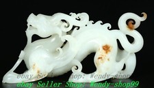 6" Old Han Dynasty Natural Hetian Jade Carve Dragon Wing Beast Animal Statue
