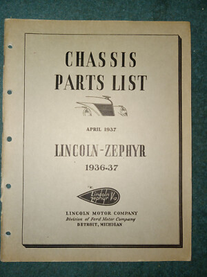 1936-1937 LINCOLN / ZEPHYR CHASSIS PARTS CATALOG / PARTS BOOK