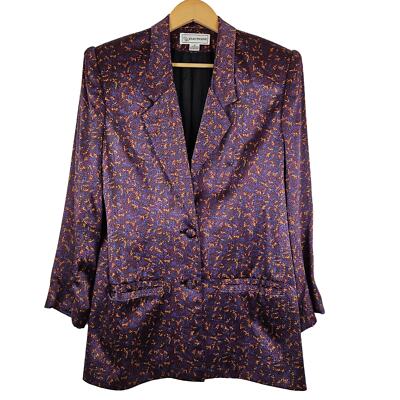Evan Picone 100% silk vintage long blazer, purple blue gold, size 8