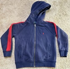 Vintage 90  s Polo Ralph Lauren Boy  s Size 6 Warm Up Zip Hoodie Navy Blue / Red