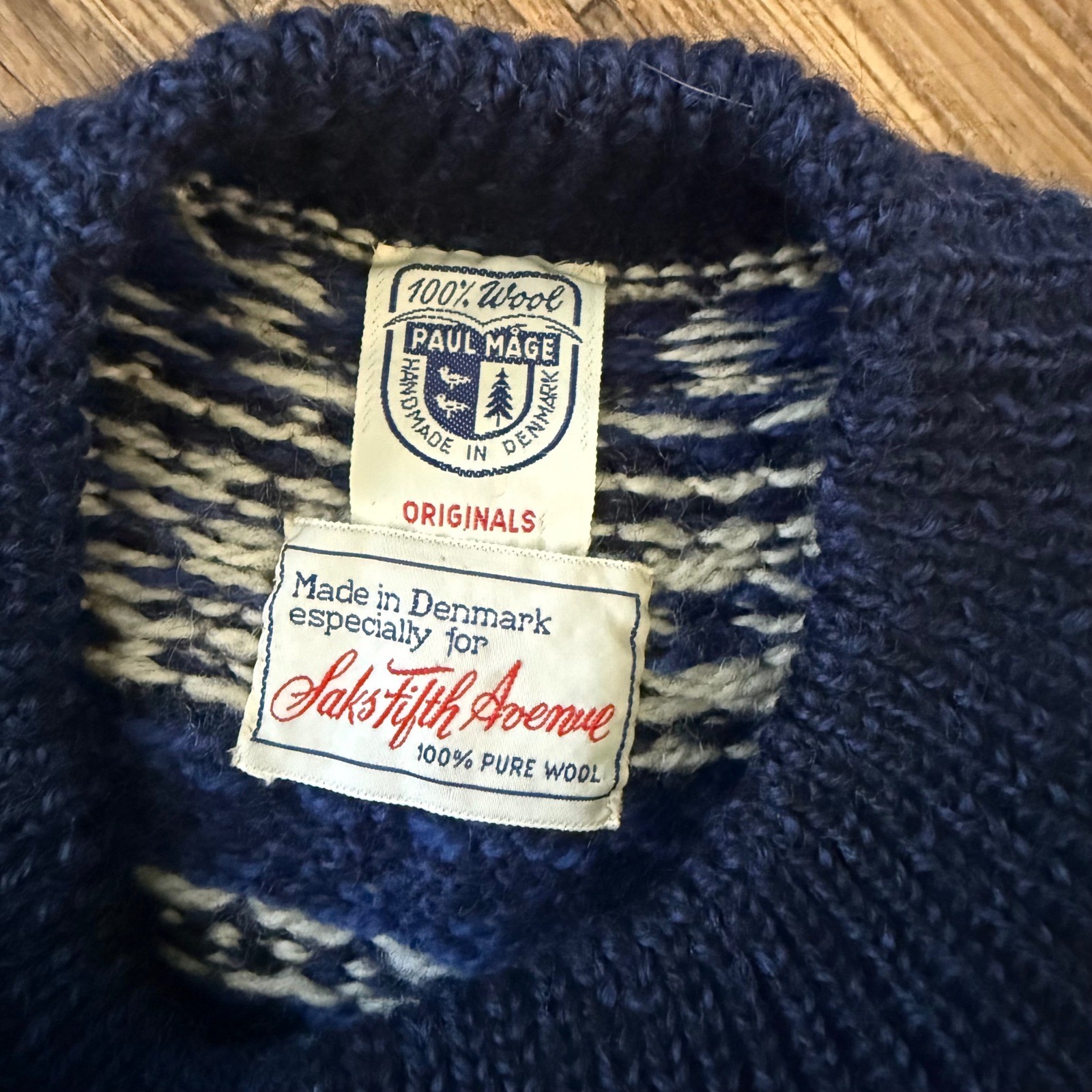 Paul Mage Cardigan Women L Blue Wool Fair Isle Saks Fifth Avenue Denmark Vintage image 6