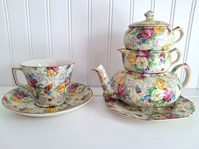Lord Nelson Ware Chintz Porcelain - Stacking Tea Pot Set and Cup- ''Rose Time'' 