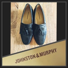 🇺🇸 Johnston & Murphy 9.5 M Black Tussel Dress Loafers Moccasins Shoes