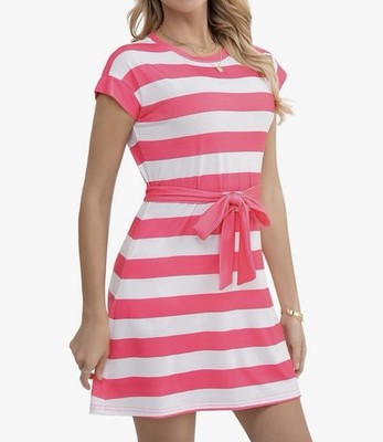 Women's XXL*Casual Striped Short Sleeve T-Shirt Dress*Pink*Belt*Cute*Sassy*Chic*  | eBay