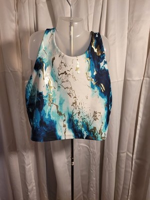 Old Navy Active Powersoft Sports Bra L Blue White Gold Abstract Moisture Wicking
