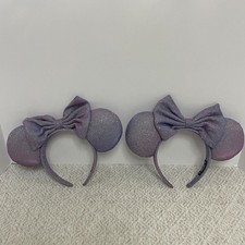 Sparkling Member Womens Purple Glittery Minnie Ears Headband with Bow Set of 2