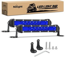 Nilight Blue Led Light Bar 7inch 16led Single Row Spot Flood Combo Off Road 2pcs