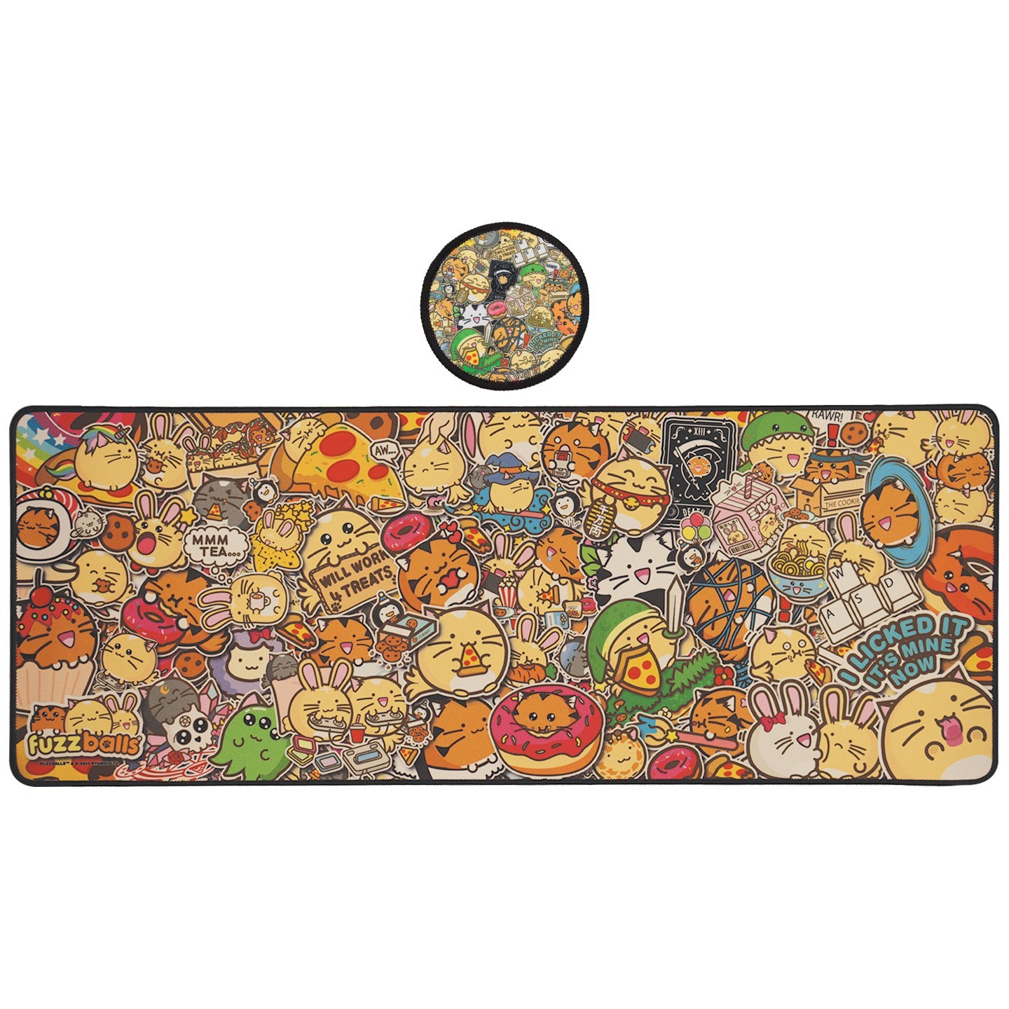Fuzzballs Desk Pad & Coaster Set – 800x300mm Non-Slip - Cute Anime Computer Mat