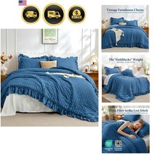 Teal King Comforter Set, 3 Pieces Seersucker Comforters King Size, Lightweigh...