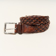 Chaps Brown Braided Leather Belt Mens Sz 34 Silver Buckle Runs Large
