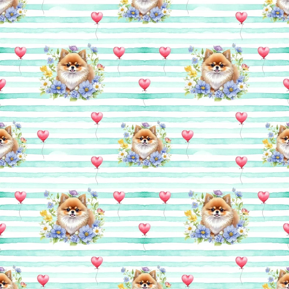 Zwergspitz Hunde Streifen Stoff  Türkis - French Terry/Baumwolle/Oxford - Bild 3 von 4