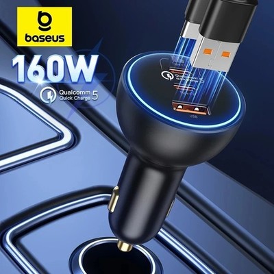 Baseus 160W Car Charger USB Type C QC 5.0 Fast Charging For iPhone 15 14 13 Pro