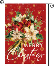 Floral Merry Christmas Garden Flag 12X18 Inch Double Sided Outside, Christmas Fl