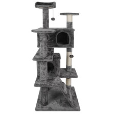 53" Gray Cat Tree Tower with Scratching Post, Cave  Ladders for Fun Play
