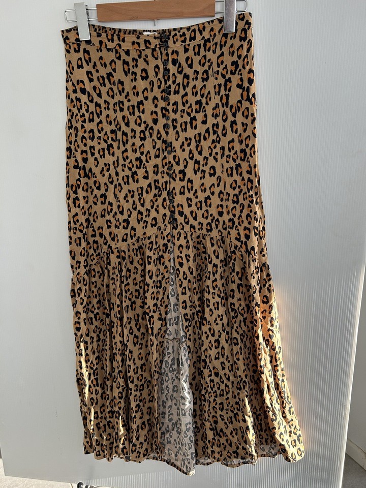 Ghanda Women Maxi Skirt Medium Black Brown Animal Print