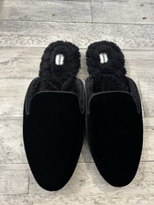 Birdies The Phoebe Black Velvet Faux Fur Lined Mule Slides Flat 9.5 Slippers
