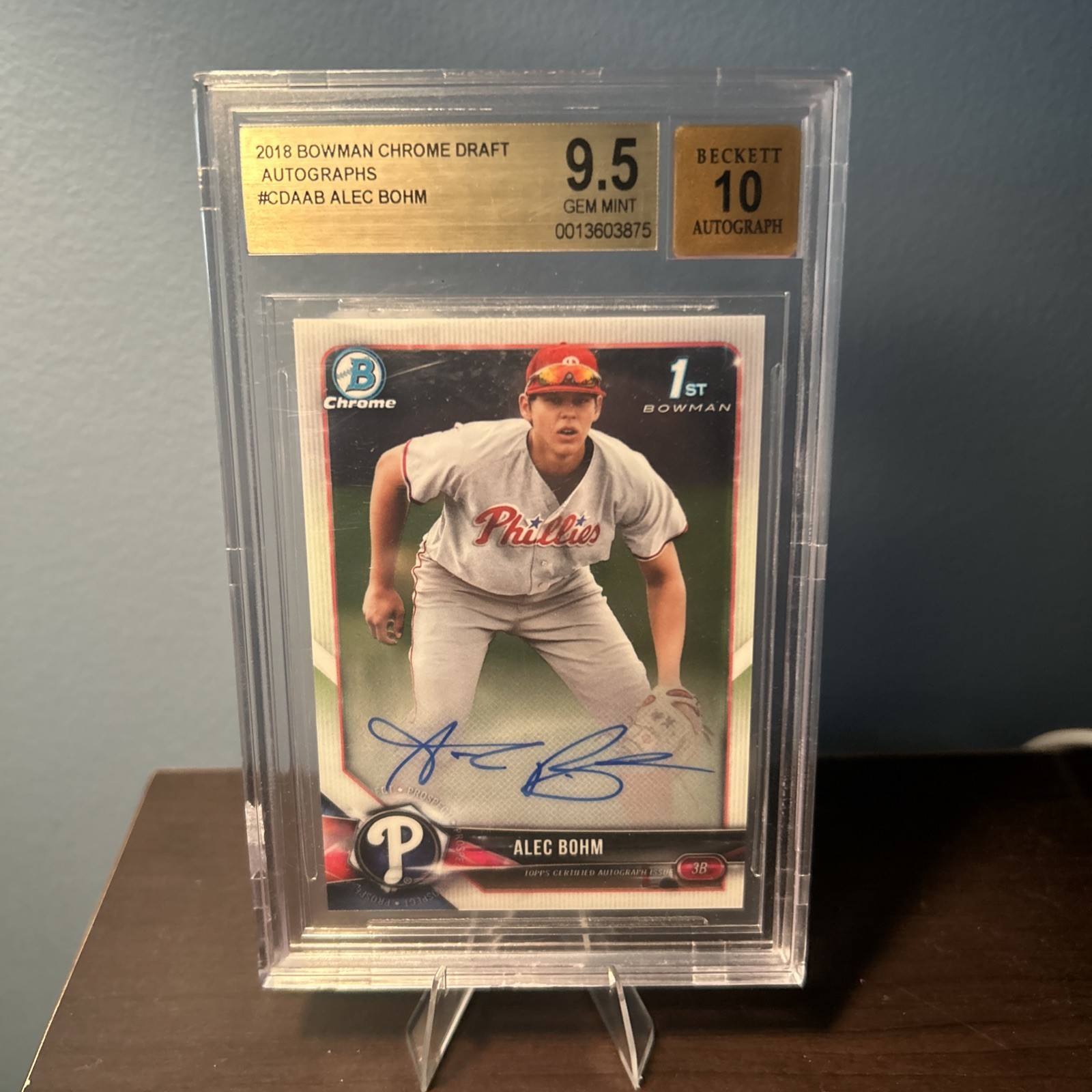 2018 Bowman Chrome Draft Pick Autographs Alec Bohm #CDA-AB Gem Mint 9.5 Auto 10